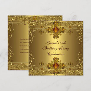 Invitation Fête élégante de 50e anniversaire Or Lace Bijou Or