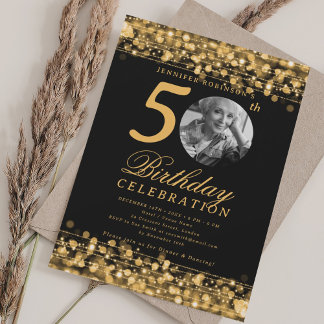 Invitation Fête élégante de 50e anniversaire Photo Lumières d
