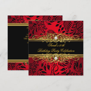 Invitation Fête élégante de 50e anniversaire rouge noir or da