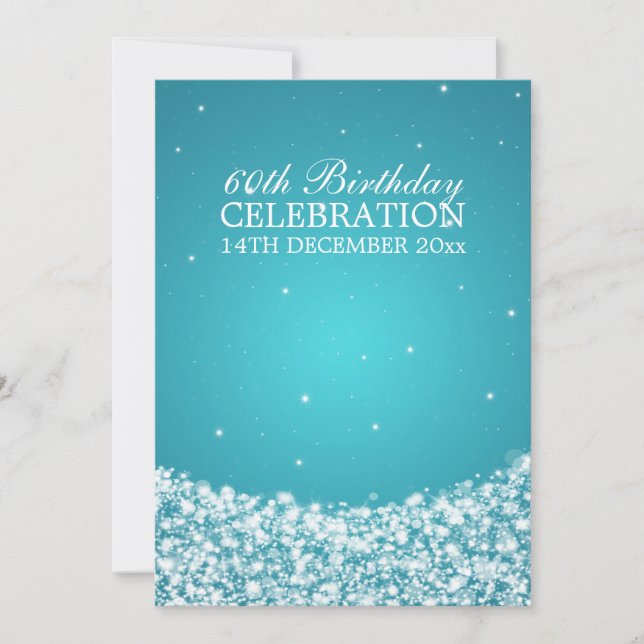 Invitation Fête élégante de 60 ans Star Sparkle Bleu (Devant)
