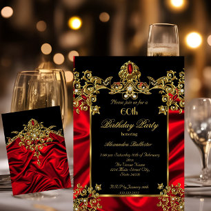 Invitation Fête élégante de 60e anniversaire en soie rouge ru