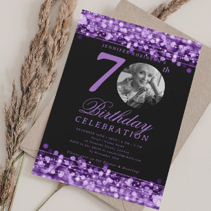 Invitation Fête élégante de 70 ans avec photo et lumières vio