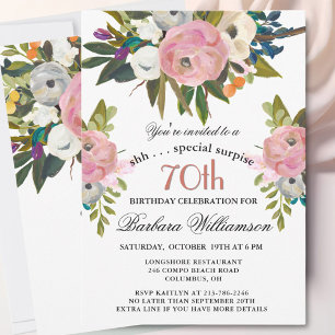 Invitation Fête élégante de 70 ans surprise peinte à la main