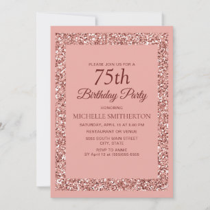 Invitation Fête élégante de 75 ans avec paillettes roses pour