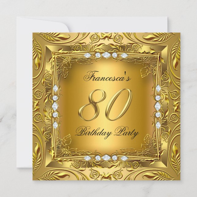 Invitation Fête élégante de 80e anniversaire Elite Or Diamant (Devant)