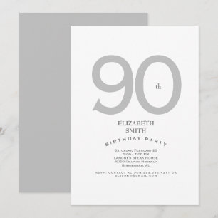 Invitation Fête élégante de 90e anniversaire argent et blanc