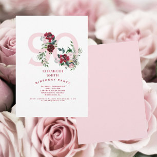 Invitation Fête élégante de 90e anniversaire Rose rose et rou