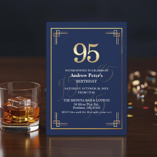 Invitation Fête élégante de 95 ans Bleu Or