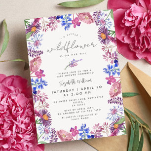 Invitation Fête élégante de bébé à l'aquarelle de petite fleu