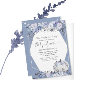 Invitation Fête élégante de bébé citrouille Bleu Poussiéreux