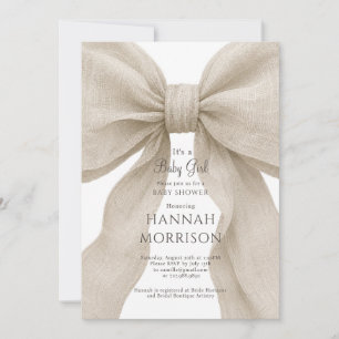 Invitation Fête élégante de bébé fille avec un nœud neutre
