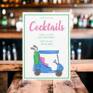 Invitation Fête élégante de cocktail dans un chariot de golf