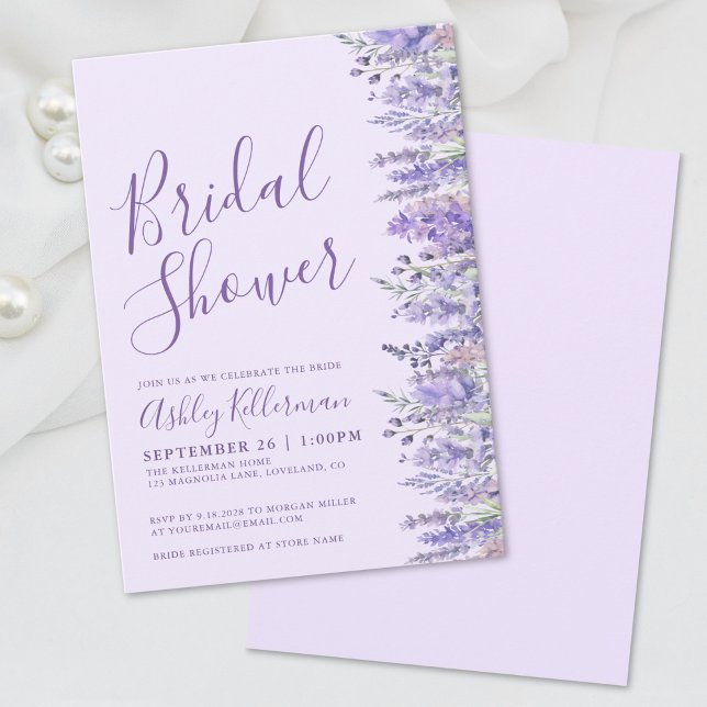 Invitation Fête élégante de douche de mariée aux fleurs lavan (Elegant Lavender Purple Floral Bridal Shower Invitation)