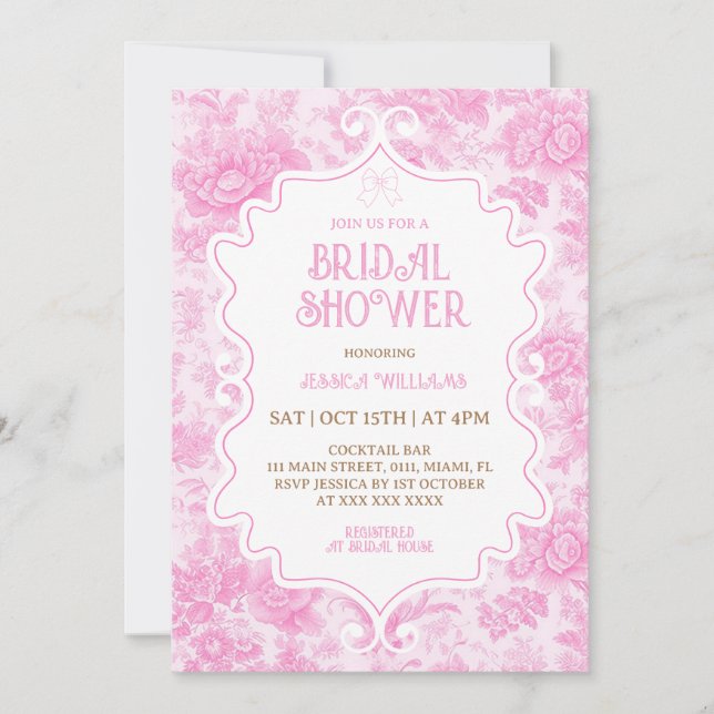 Invitation Fête élégante de douche de mariée florale rose (Devant)