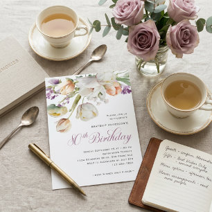 Invitation Fête élégante de fleurs à l'aquarelle pour 80e ann