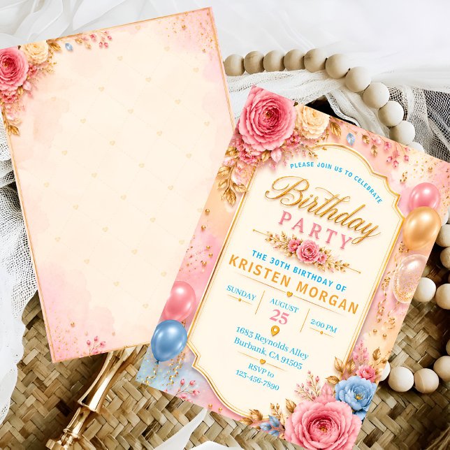 Invitation Fête élégante de fleurs pour 30e anniversaire (Créateur téléchargé)