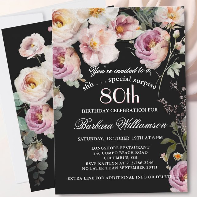 Invitation Fête élégante de fleurs pour 80e anniversaire SURP (Créateur téléchargé)