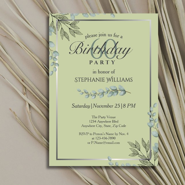 Invitation Fête élégante de fleurs vert pastel pour les 60 an (Créateur téléchargé)