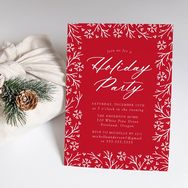 Invitation Fête élégante de flocon de neige de vacances rouge (Créateur téléchargé)