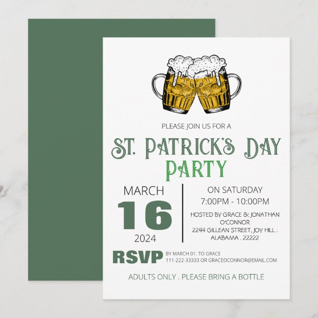 Invitation Fête élégante de la Saint-Patrick au trèfle vert (Devant / Derrière)