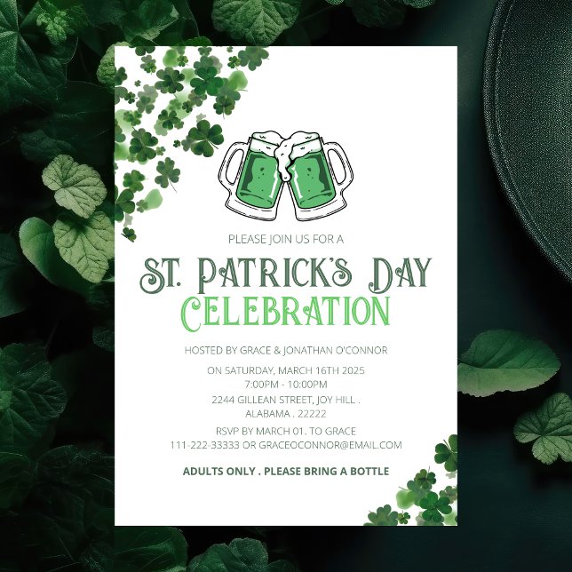 Invitation Fête élégante de la Saint-Patrick au trèfle vert (Créateur téléchargé)