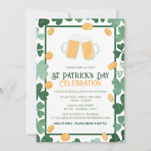 Invitation Fête élégante de la Saint-Patrick Trèfle Vert