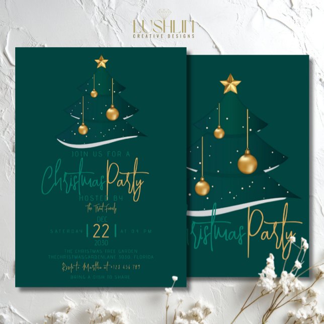 Invitation Fête élégante de l'arbre de Noël Emerald (Créateur téléchargé)
