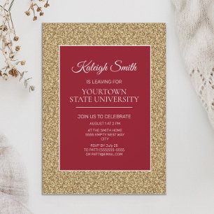 Invitation Fête élégante de malle universitaire paillettes or