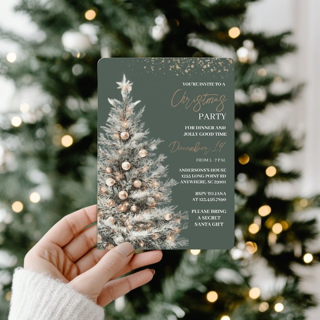 Invitation Fête élégante de Noël arbre de Noël or et vert (Créateur téléchargé)