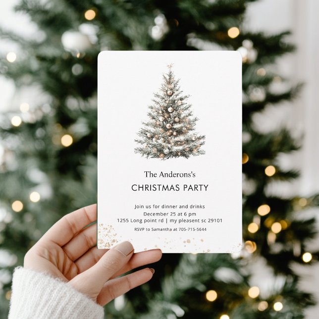 Invitation Fête élégante de Noël arbre en aquarelle (Créateur téléchargé)