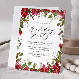 Invitation Fête élégante de Noël au poinsettia aquarelle