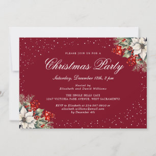 Invitation Fête élégante de Noël botanique rouge