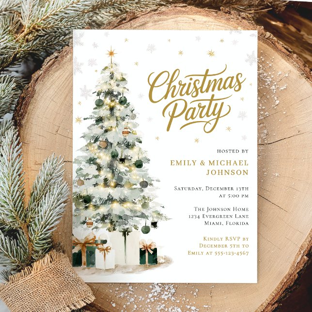 Invitation Fête Élégante de Noël sous l'Arbre d'Hiver (Créateur téléchargé)