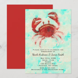 Invitation Fête élégante de plage de Crabe Rouge Engagement D