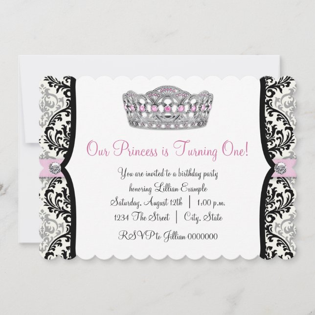 Invitation Fête élégante de première année de la princesse ro (Devant)