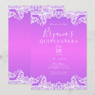 Invitation Fête élégante de Quinceañera à dentelle blanche et