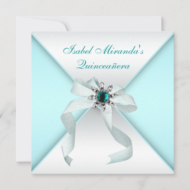 Invitation Fête élégante de Quinceanera bleu sarcelle (Devant)