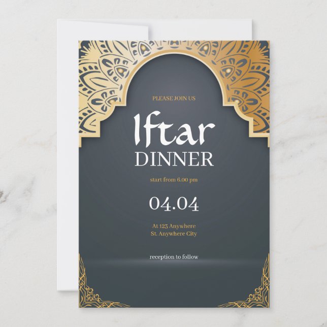 Invitation Fête élégante de ramadan gris Iftar (Devant)