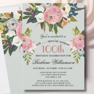Invitation Fête élégante de SURPRISE anniversaire 100 ans pei