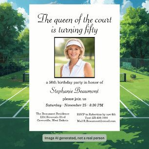 Invitation Fête élégante de tennis pour femmes 50e anniversai