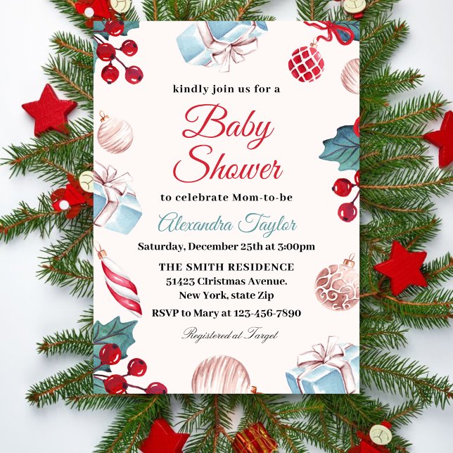 Invitation Fête élégante de vacances d'hiver pour bébé Noël (Créateur téléchargé)
