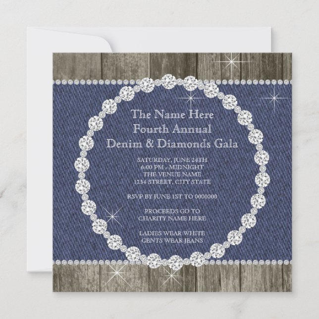 Invitation Fête Élégante Denim et Diamants (Devant)