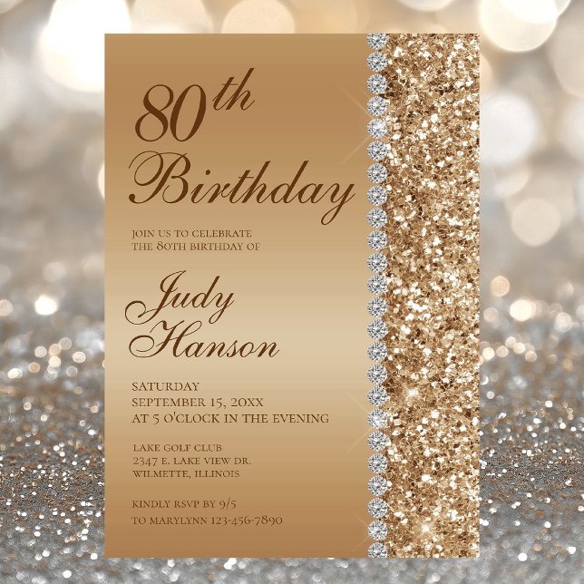 Invitation Fête élégante d'or pour 80e anniversaire (Créateur téléchargé)
