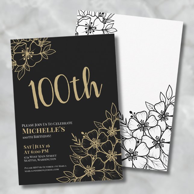 Invitation Fête élégante d'or pour le 100e anniversaire (Gold Elegant 100th Birthday Party Invitation )