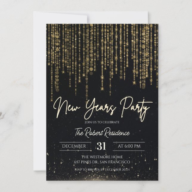 Invitation Fête élégante du Nouvel An  (Devant)