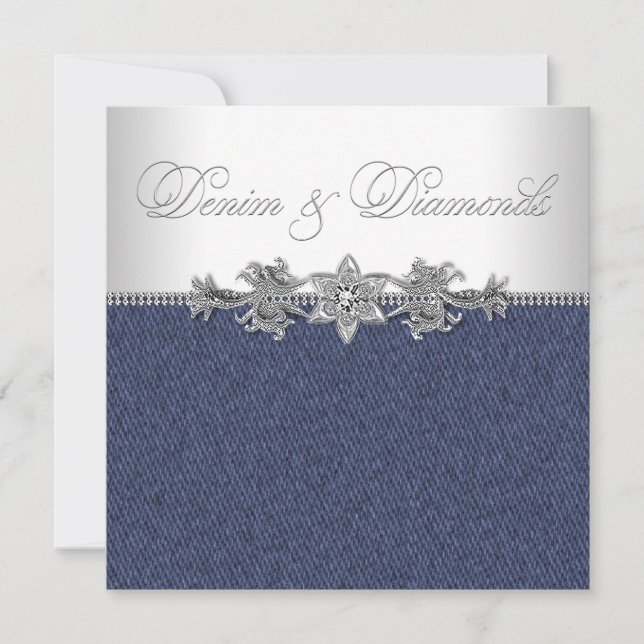 Invitation Fête élégante en denim et diamants (Devant)