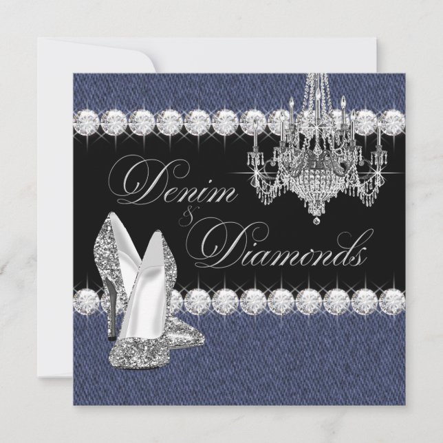 Invitation Fête élégante en denim et diamants (Devant)