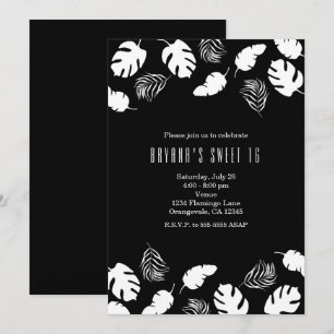 Invitation Fête élégante et chic de feuilles tropicales noir 