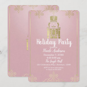 Invitation Fête élégante et chic de Noël Casse-noisette rose 