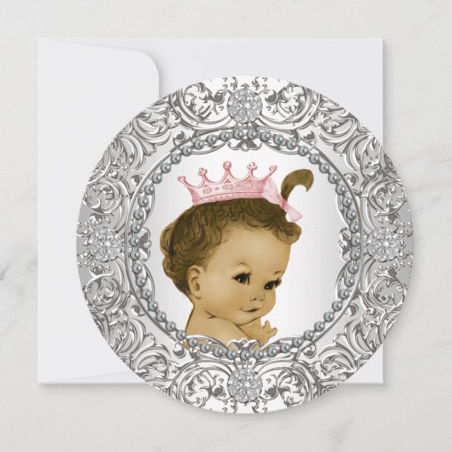 Invitation Fête élégante et chic pour bébé fille rose et arge (Devant)